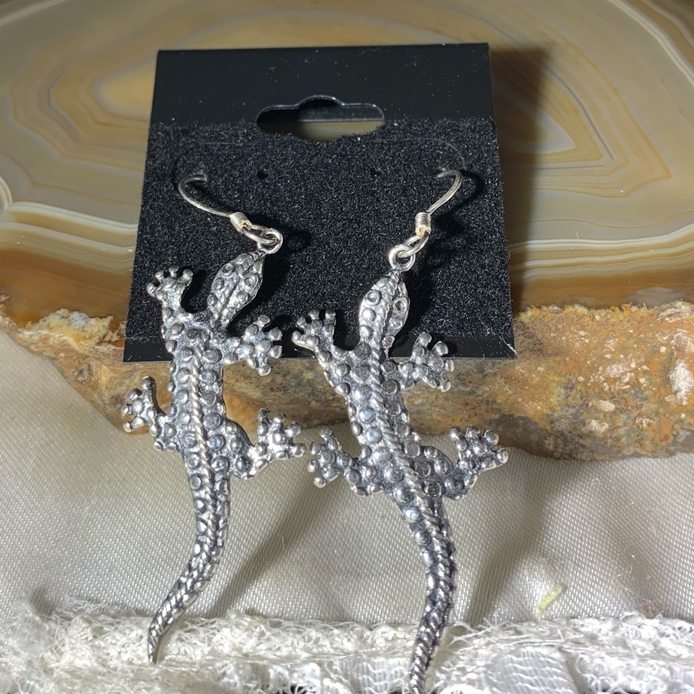 STERLING SILVER SALAMANDER DANGLE EARRINGS NEW